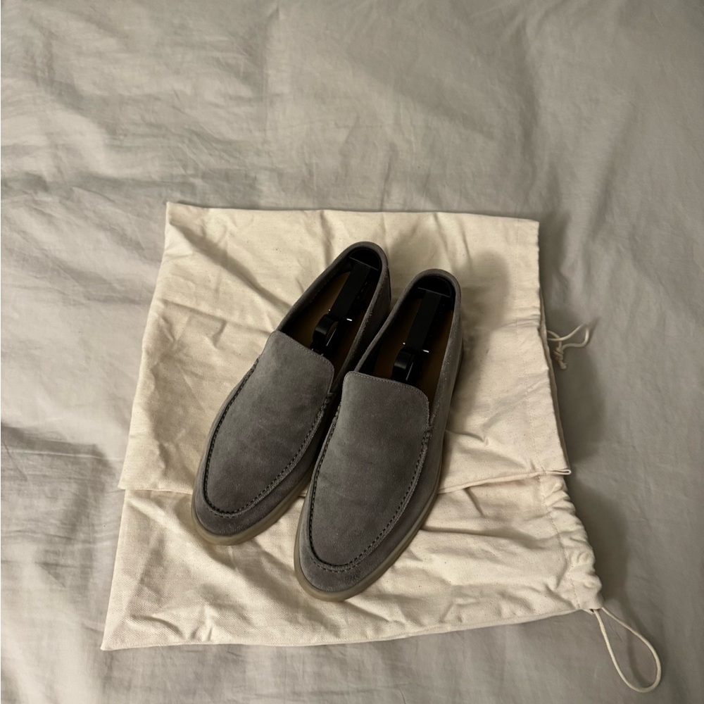Loro Piana Charcoal Suede Men's Slip-Ons